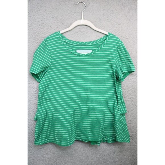 Anthropologie Green Striped Top-Ruffle Back-Size Medium - Picture 1 of 10